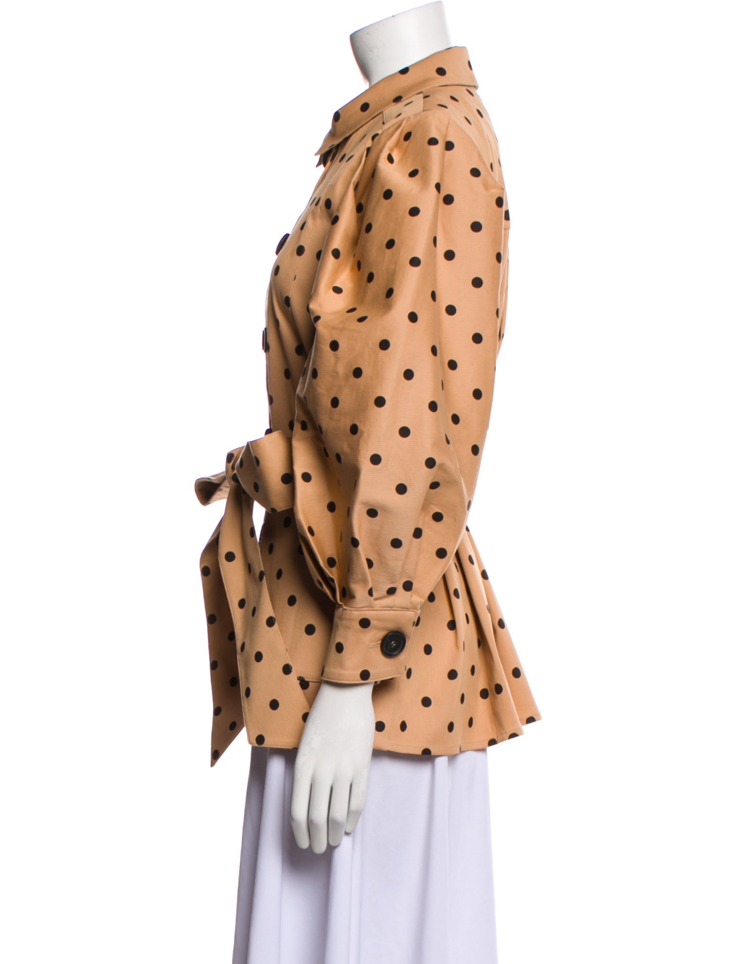 Carolina Herrera Polka Dot Print Three-Quarter Sleeve Button-Up Top